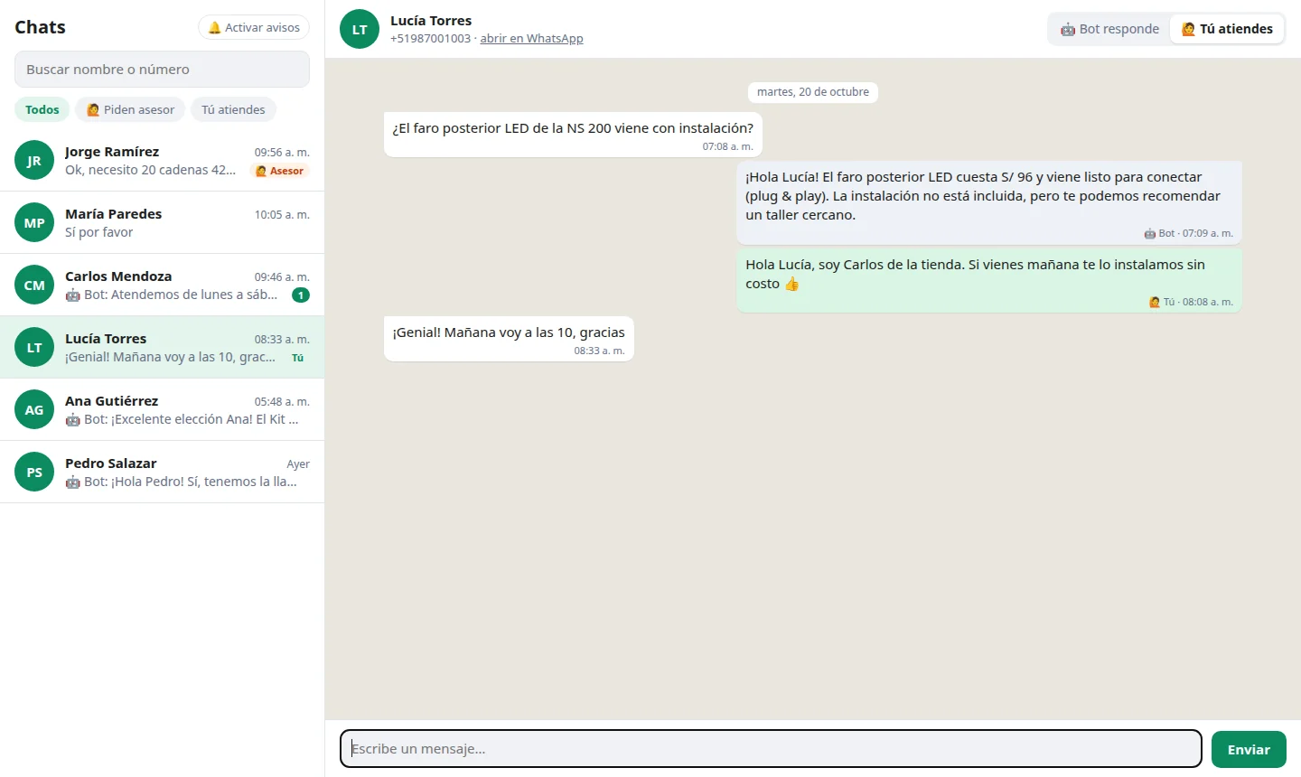 Chat atendido por una persona del equipo